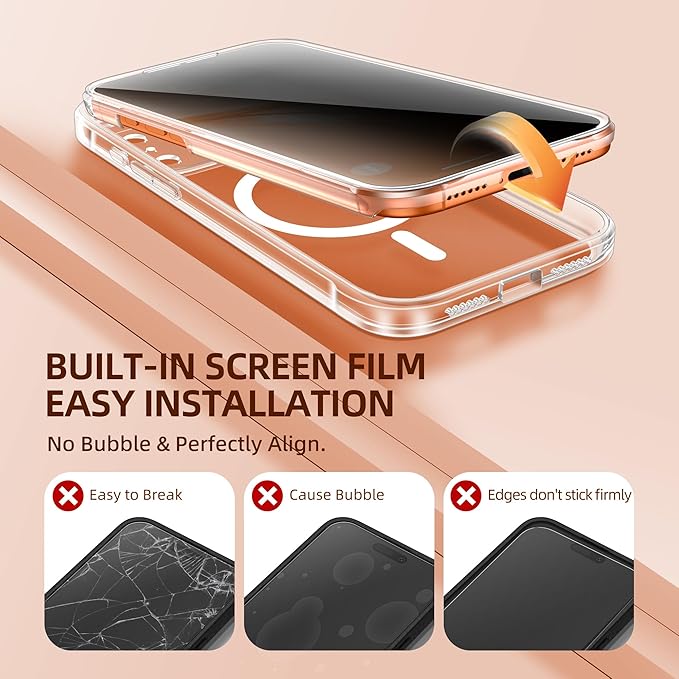 BERFY for iPhone 17 Pro Max Case, Compatible with MagSafe, Built-in Privacy Screen Protector, Camera Protection, Shockproof Full Body Phone Case 6.9", Clear