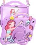 Boaretiu for Galaxy Tab A9 Plus Case - Cute Cartoon Mermaids Soft 3D Silicone for Samsung A9 Plus Tablet Case with Strap & Rotating Stand Girls Teens Tab A9+ 11 Inch Tablet Cover
