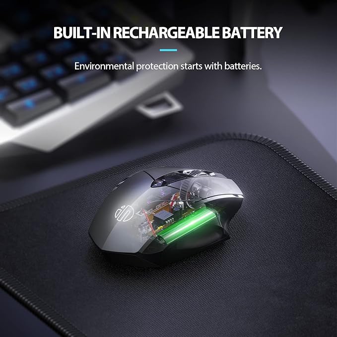 INPHIC Wireless Mouse Rechargeable, Battery Level Visible, Silent 2.4G Cordless Mouse for Laptop, 2400DPI