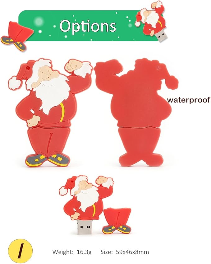 Cute USB Flash Drive Memory Stick Santa Claus USB Stick Christmas Tree Thumb Drive Elk Pendrive U Drive Gift Set (Pack of 5 16GB)