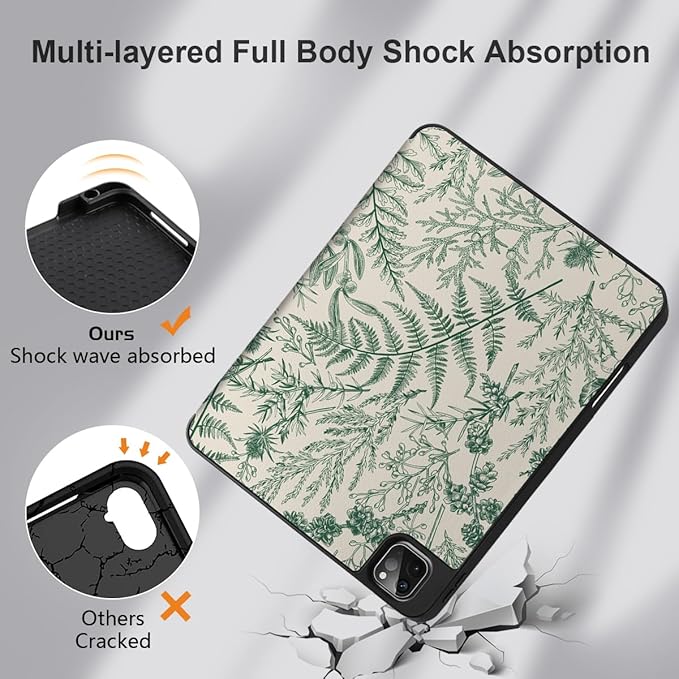 DONGKE Case for iPad Pro 12.9 inch 6th Generation 2022, Built-in Pencil Holder + Trifold Stand + Auto Wake/Sleep + Protective Cover for iPad Pro 12.9 5th/4th/3rd Gen- Plant & Berry
