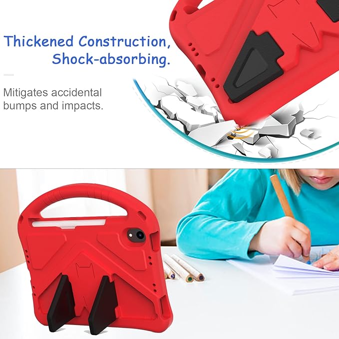 Light Weight Shock Proof EVA Foam Rugged Handle Stand Kids Friendly Anti-Slip Grip Protective Case for iPad Mini 7 (2024) & 6th Generation, Red