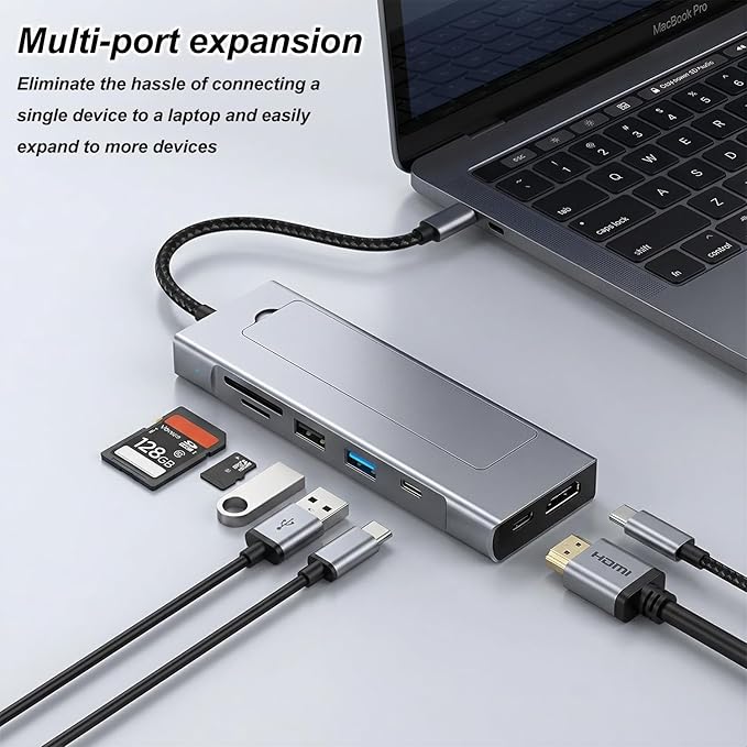 8-in-1 USB C Hub with M.2 NVMe SSD Enclosure, 4K HDMI, 100W PD, 10Gbps USB-C, USB3.2, SD/TF Card Reader for XPS, Dell, MacBook Pro, iPad Pro Upgraded