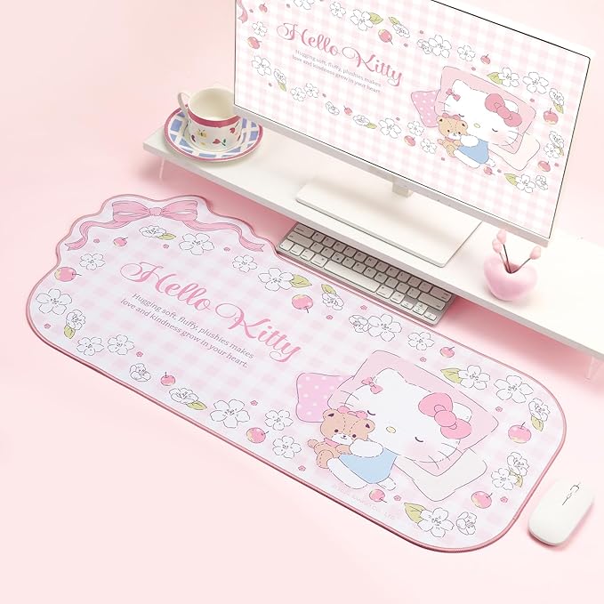 Kuitmor Kawaii Anime Mouse Pad,Non-Slip Waterproof Desk Mat for Keyboard,Durable Large Extended Gaming Mouse Pad with Bowknot Edge for Office Gaming - FlowerCat