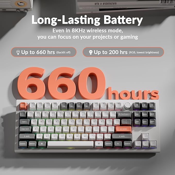 Keychron Q3 Ultra Wireless Mechanical Keyboard 8KHz Polling Rate, TKL 2.4G/Bluetooth 5.3/Wired Up to 660 Hours Long Battery Life, Hot-Swappable Aluminum RGB Gaming ZMK for Mac/Windows/Linux-White