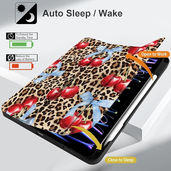 DONGKE Case for iPad Pro 12.9 inch 6th Generation 2022, Built-in Pencil Holder + Trifold Stand + Auto Wake/Sleep + Protective Cover for iPad Pro 12.9 5th/4th/3rd Gen- Leopard