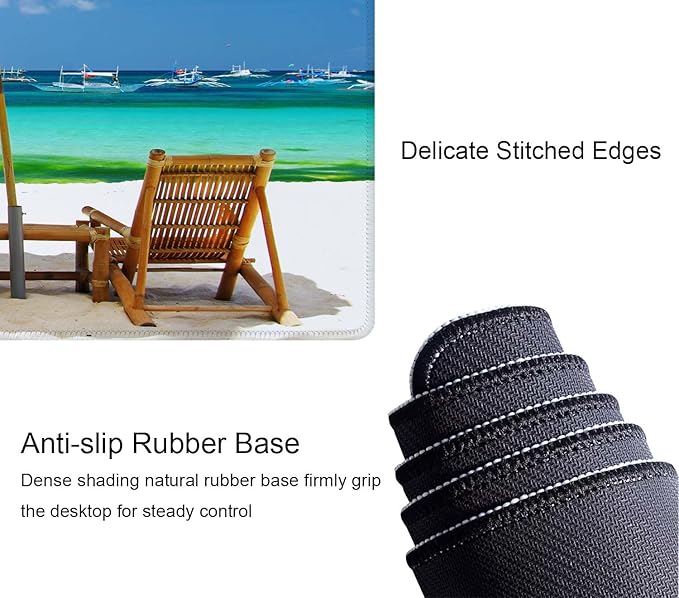 Desk Mat, Tropical Beach Extended Gaming Mouse Pad Large, 31.5"x11.8" Big Mouse Pad with Non-Slip Base and Stitched Edge, Long Computer Keyboard Mouse Mat for Home Office Work
