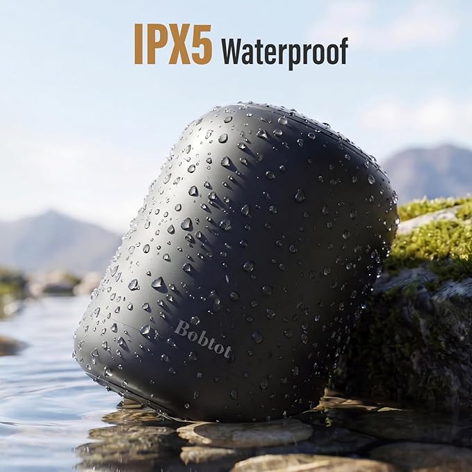 Bobtot Portable Bluetooth Speakers Wireless, Waterproof Shower Speaker with 24H Playtime, Loud Stereo Sound, TWS, Hands-Free Calling, Small Size with Strap Easy to Carry, Black