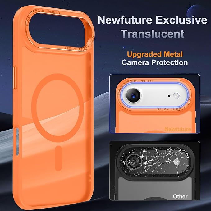 Newfuture Magnetic for iPhone Air Case [Compatible with Magsafe] [Military Grade Drop Protection] Translucent Matte Anti-Scratch Shockproof Protective Phone Cover 6.5 Inch, Orange