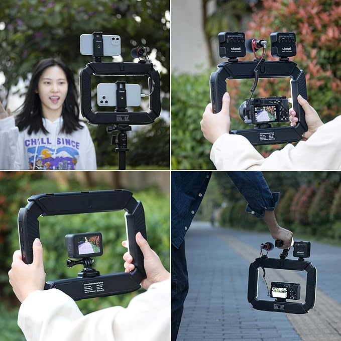 Smartphone Video Rig ULANZI U200 Camera Video Rig Phone Video Stabilizer LED Ring Light Selfie Light for Smartphone, Action Camera, YouTube, Vlogging, Filmmaking, Makeup