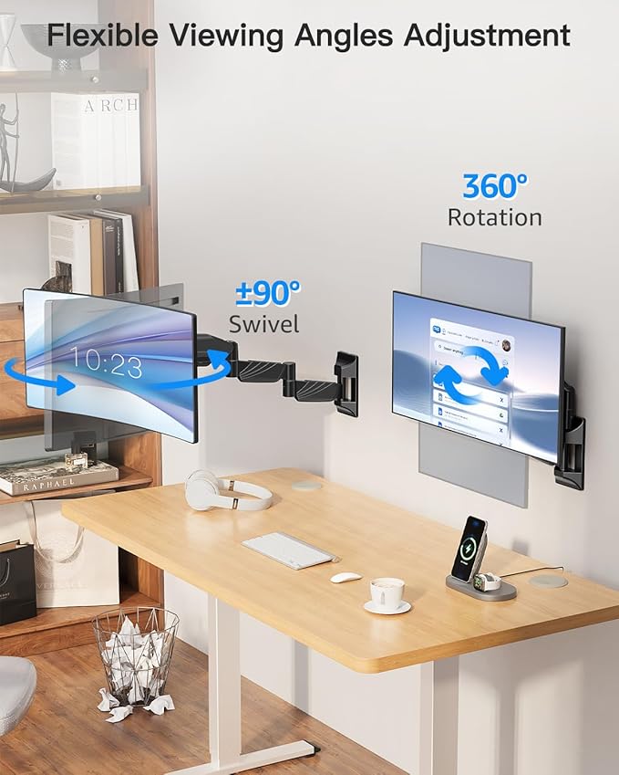 Long Arm Monitor Wall Mount for Max 32 inch Computer Screen, Extra Long Adjustable Single Wall Mount Monitor Arm, Full Motion Vesa Wall Bracket 100x100, Hold up to 17.6lbs, Black