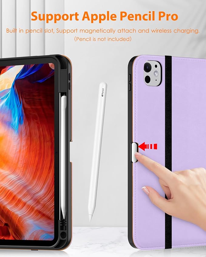 DTTO for iPad Pro 11 inch Case (M5/M4) 2025/2024, Premium Leather Business Folio Stand Cover with Pencil Holder - Auto Wake/Sleep and Multiple Viewing Angles, Lavender