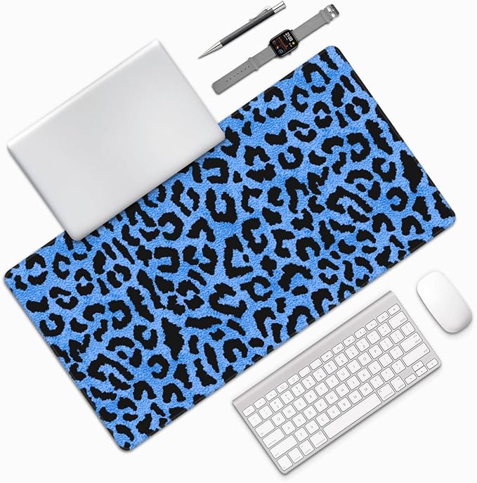 Blue Leopard Skin Print Large Extended Mouse Pads XL Mousepad with Stitched Edges Non-Slip Rubber Base Computer Keyboard Pad Desk Mat for Home Office Desk Decor, 29.5" X 15.8"