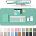 YSAGi Leather Desk Protector, Office Mat, Large Mouse Mat, Non-Slip PU Leather Blotter, Laptop Desk, Waterproof Writing Pad for Office and Home (Green-Blue, 35.4" x 17")