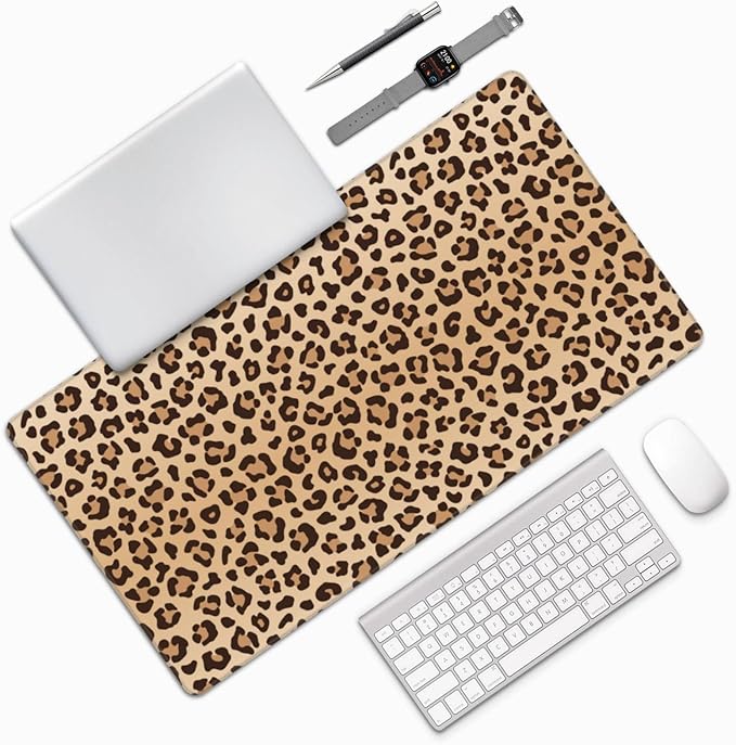 Leopard Print Large Extended Mouse Pads XL Mousepad with Stitched Edges Cheetah Animal Non-Slip Rubber Base Computer Keyboard Pad Desk Mat for Home Office Desk Decor, 29.5" X 15.8"