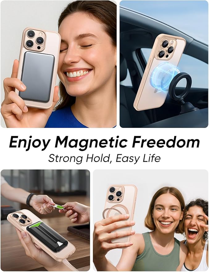 MAGIC JOHN 360° Rotatable Magnetic Invisible Stand for iPhone 15 Pro Max Case [Anti-Slip Grip] [Compatible with MagSafe] 16FT Shockproof for iPhone 15 Pro Max Case with Kickstand, Rose Gold