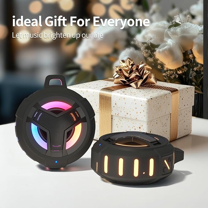 EBODA Bluetooth Shower Speaker, Portable Bluetooth Speakers, IP67 Waterproof Wireless Speaker with LED Light, Floating, 2000mAh, True Wireless Stereo for Kayak, Beach, Gifts for unisex -Black