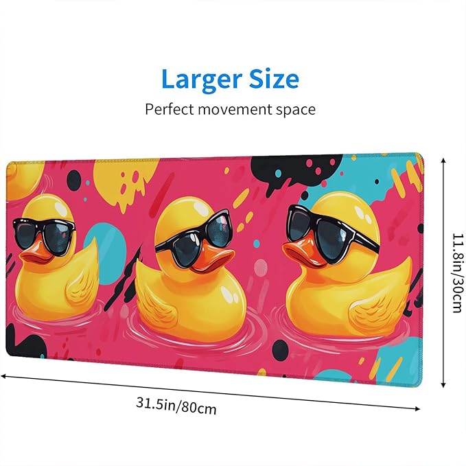 Kawaii Anime Cute Yellow Duck Extended Gaming Mouse Pad Mat with Stitched Edge Non-Slip Base for Office, Home, Computer & Laptop, 31.5"x11.8"