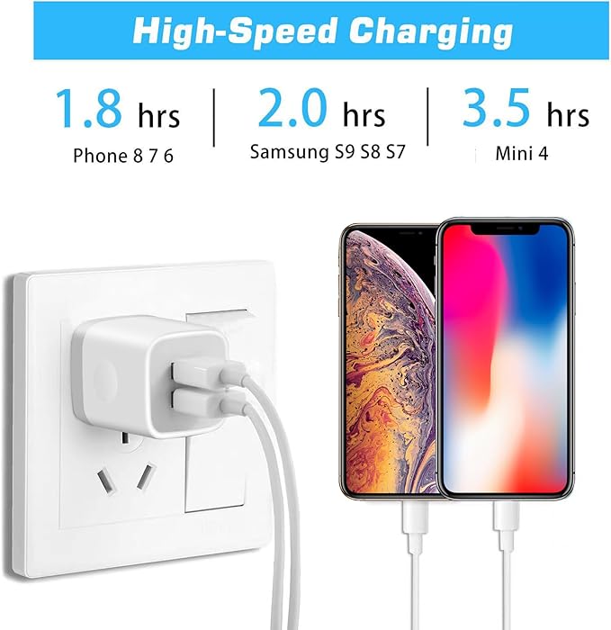 X-EDITION USB Wall Charger, 4-Pack 2.1A Dual Port USB Cube Power Adapter Charger Plug Charging Blocks Brick for iPhone 16e/16/15/14/13/12/11/XS/X/8/7/6 Plus, Watch Series/Ultra, Galaxy, Moto, Android