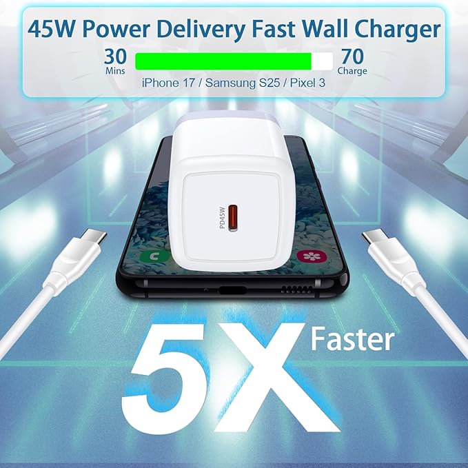 for iPhone Charger Fast Charging Block, 45W USB C Charger Fast Wall Block for iPhone 17e 17 Pro Max 17 Pro 17 Air 16e 16ProMax/Pro 16 Plus 15Pro Samsung Galaxy S26 Plus S25 A17 A16 Android Phone Plug