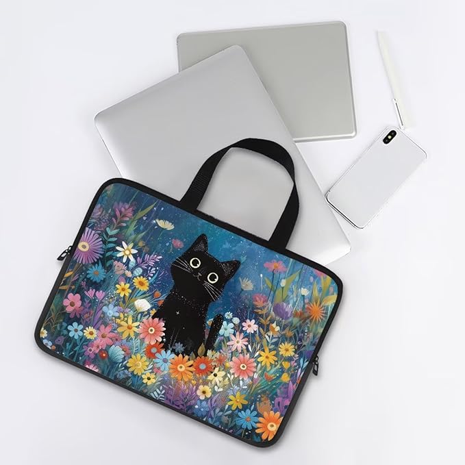 Art Cat Shockproof Portable Laptop Sleeve Case 13 Inch for Men and Women Neoprene Cover Soft Carrying Travel Case Fit Dell Lenovo Toshiba HP Chromebook (Whimsical Floral)