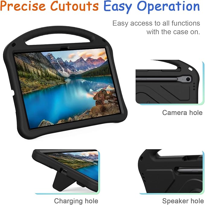 Kids Case for Samsung Galaxy Tab S10 FE+ (Plus) 13.1" 2025, Techcircle Light Weight Shock Proof EVA Foam Handle Rugged Stand Protective Cover, Black