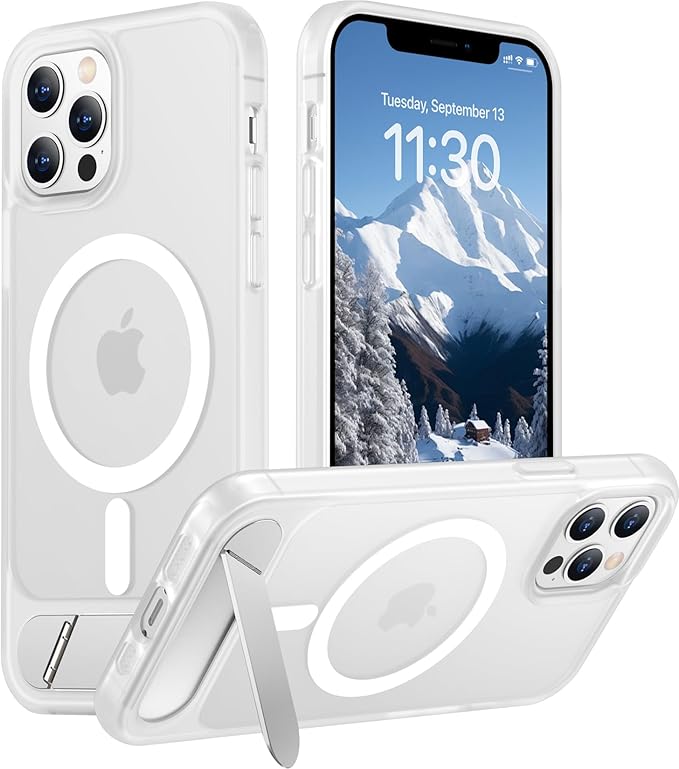 Magnetic Compatible with iPhone 12 Pro Max Case, [Built-in Invisible Kickstand][Compatible with MagSafe][Military Grade Shockproof] Slim Translucent Matte Phone Case for iPhone 12 Pro Max 6.7"