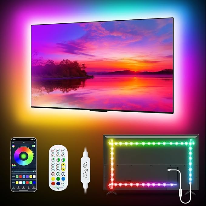 Daymeet Led Lights for TV 16.4FT for 65-85in Tv, Music Sync RGB TV Led Baclights Color Changing Remote APP Control, USB Led Strip Lights for Gaming Room Home Decoration