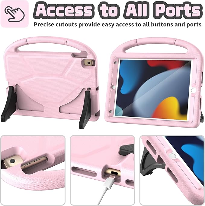 YIHE Kids Case for iPad 9th/8th/7th Generation, iPad Pro 10.5 & Air 3, Shockproof Protective Cover with Handle Stand & Screen Protector for 10.2/10.5 Inch iPads, Light Pink