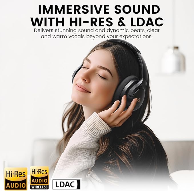 1Mii AI Y8 Active Noise Cancelling Headphones, Bluetooth 6.0 Wireless Over Ear, 100H Playtime Hi-Res Audio, AI Translation & Voice Chat, Custom EQ via APP for Travel & Home Office - Black