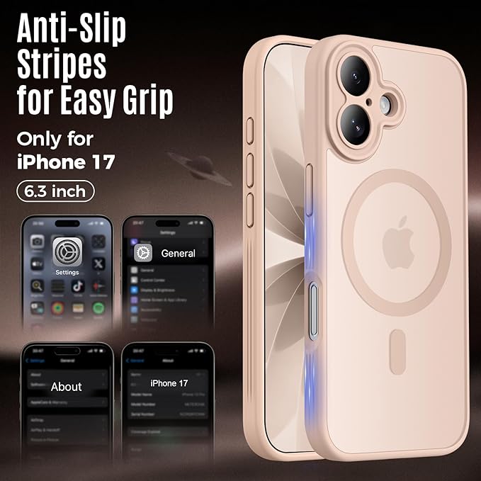 Symcele Designed for iPhone 17 Case, Compatible with MagSafe, [Camera Protection] [15FT Military Droptection] Shockproof Translucent Matte Anti-Slip Phone Case, 6.3", Light Brown