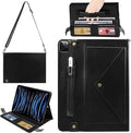 Handbag Case for iPad Pro 12.9-inch (4th/5th/6th Gen) & iPad Air 13" 2025/2024, Techcircle Folio Stand PU Leather Crossbody Wallet Case with Pencil Holder, Hand Strap & Shoulder Strap, Black