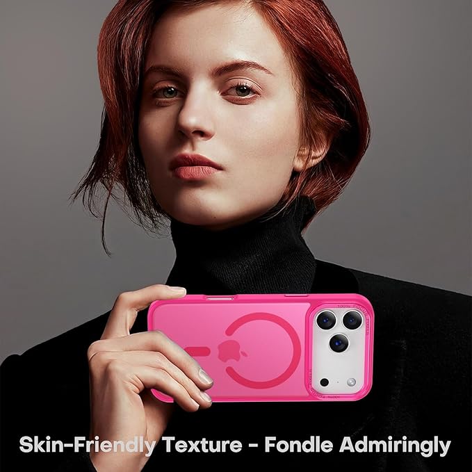 Newfuture Magnetic for iPhone 17 Pro Case [Compatible with Magsafe] [Military Grade Drop Protection] Translucent Matte Anti-Scratch Shockproof Protective Phone Cover 6.3 Inch, Hot Pink