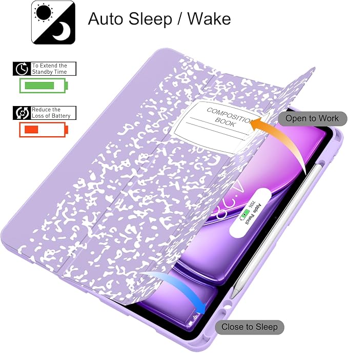 Soke Case for iPad Air 13 Inch (M4/M3/M2,2026-2024), iPad Pro 12.9" 6th/5th Generation with Pencil Holder(2021 2022 Release)-[Apple Pencil Charging + Auto Wake/Sleep] Soft Back Cover, Book Lilac