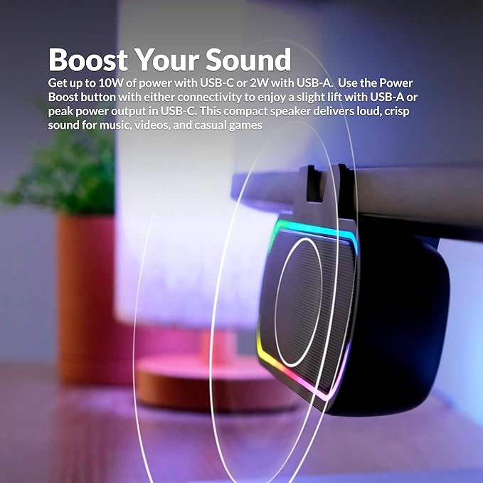 Cyber Acoustics USB Speaker Bar with LED Lights (CA-2890GX) – USB Powered Speaker Bar for PC and Mac, Dynamic LED Lights Sync to Music, Clamps to Monitors up to 1.5 Inches, Great for Music and Gaming