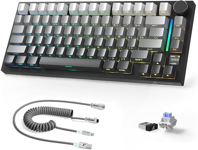 Attack Shark X820Ultra Wireless 75% Mechanical Gaming Keyboard with Screen & Knob Hot Swappable 2.4GHz/BT/Wired RGB Backlit Gasket Mount Side Print PBT Keycap QMK Web Driver Shark Switch-Moonnight