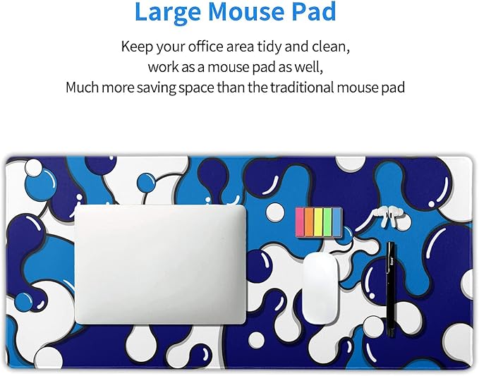 Navy Blue White Mouse Pad Anime Cool Geometric Japanese Extended Desk Mat 90X40 CM Non-Slip Rubber Base Stitched Edge Large XXL Mousepad for Gaming Laptop Computer Desktop 35.4×15.7 Inch