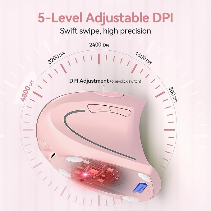 TECKNET Ergonomic Mouse Wireless, Rechargeable Mouse Silent for Carpal Tunnel Right Hand, 2.4GHz USB Vertical Mouse Wireless for Laptop, 5 Adjustable 4800 DPI, Computer, MacBook, Desktop