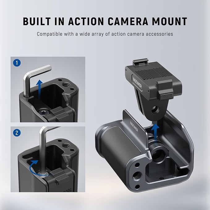 NEEWER AC034 Side Handle Only for AC014 Cage Compatible with DJI Osmo Action 5 Pro/4/3, Modular Quick Release Magnetic Action Camera Mount Adapter with Grip & Cold Shoe Shutter Extender Bar, Dark Gray