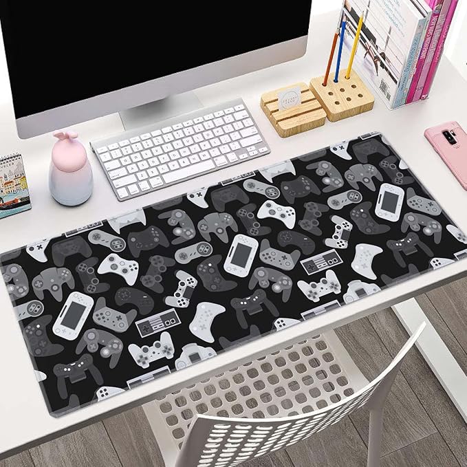 Video Game Controller Pattern Large Gaming Mouse Pad Keyboard Desk Pad Extended Mouse Pad Gaming Office Decor, PC Laptop Mouse Pads Large (31.5x151.8 in) with Stitched Edges Non-Slip Base Mousepad XL