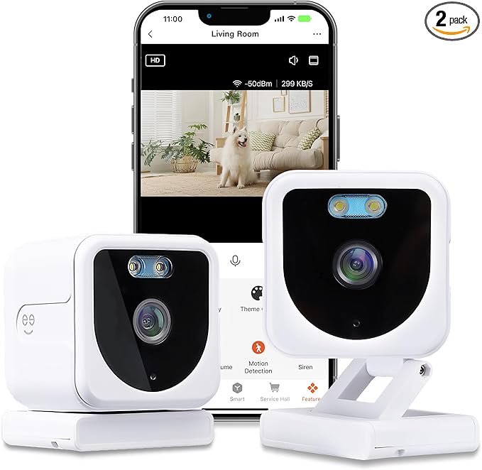 Geeni Mini 1080P Indoor/Outdoor Security Camera 2-Pack, Smart WiFi Cameras with Motion & Sound Detection, Night Vision, 2-Way Audio, Cloud & MicroSD Card Storage, Compatible with Alexa & Google