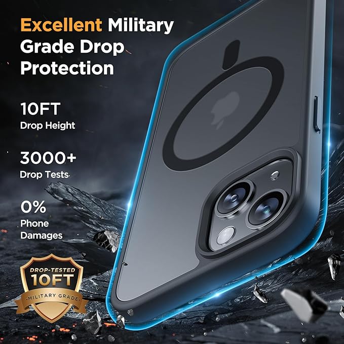 Miracase Magnetic for iPhone 15 Case (Compatible with MagSafe)（with 2X Screen Protectors） Military-Grade Protection, Anti-Fingerprint Translucent Matte Phone Cover for iPhone 15 6.1 inch, Black