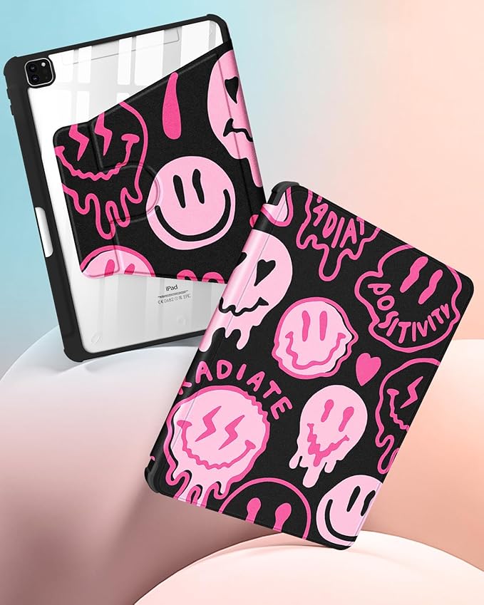 Uppuppy for iPad Air 11 inch Case, Air 5th/4th Generation 10.9, Pro 11'' Case Women Girls for Apple Pencil Holder Cute Smile Rotating Folio Cover for iPad Air 11 2024 (M2), 10.9 2022 2020, Pro 11