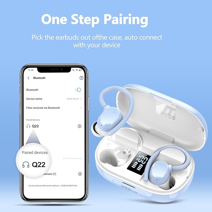 Ear buds Wireless Bluetooth Earbuds Sport 2026 NEW Bluetooth 5.3 Headphones 128H Playtime with LED Display Powerful Bass Over Ear Earphones with Earhooks IP7 Waterproof for Gym/Running/Workout