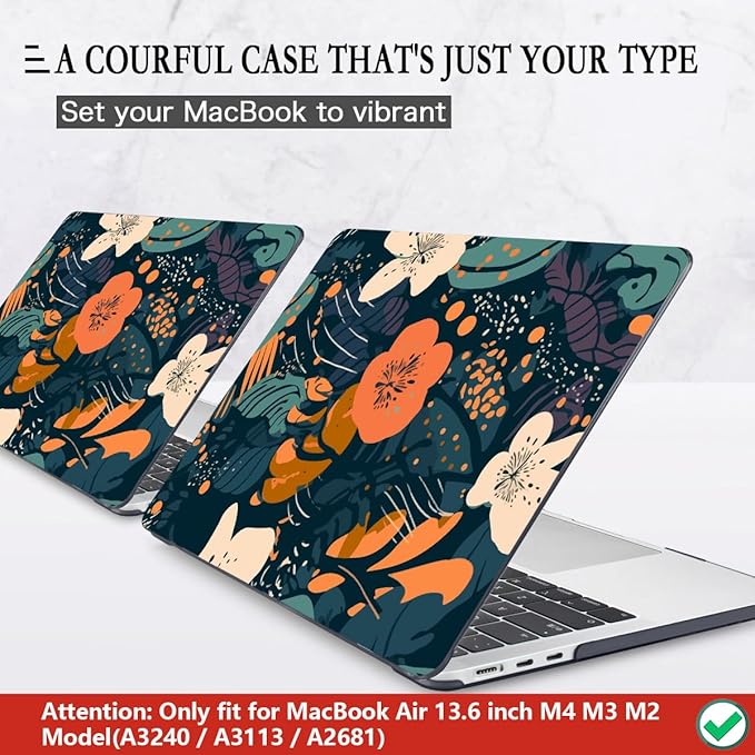 CISSOOK Compatible with MacBook Air 13.6 inch Case 2026 2025 2024 2023 2022 Release M5 M4 M3 M2, Hard Shell Keyboard Cover for MacBook Air 13.6 inch A3449 A3240 A3113 A2681, Little Flower