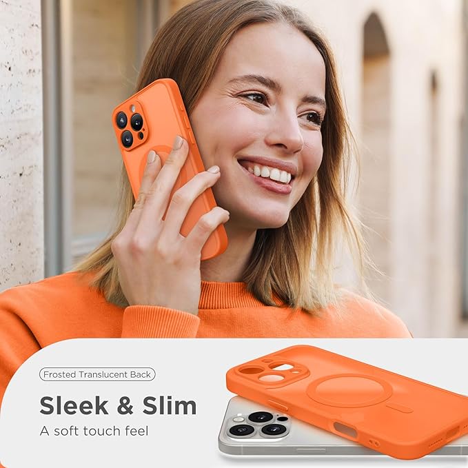 CAPRARO Magnetic Compatible with iPhone 16 Pro Max Case, Upgraded [Full Camera Protection] [Compatible with MagSafe] Protective Translucent Matte Women Phone Case Cover, Orange Yellow
