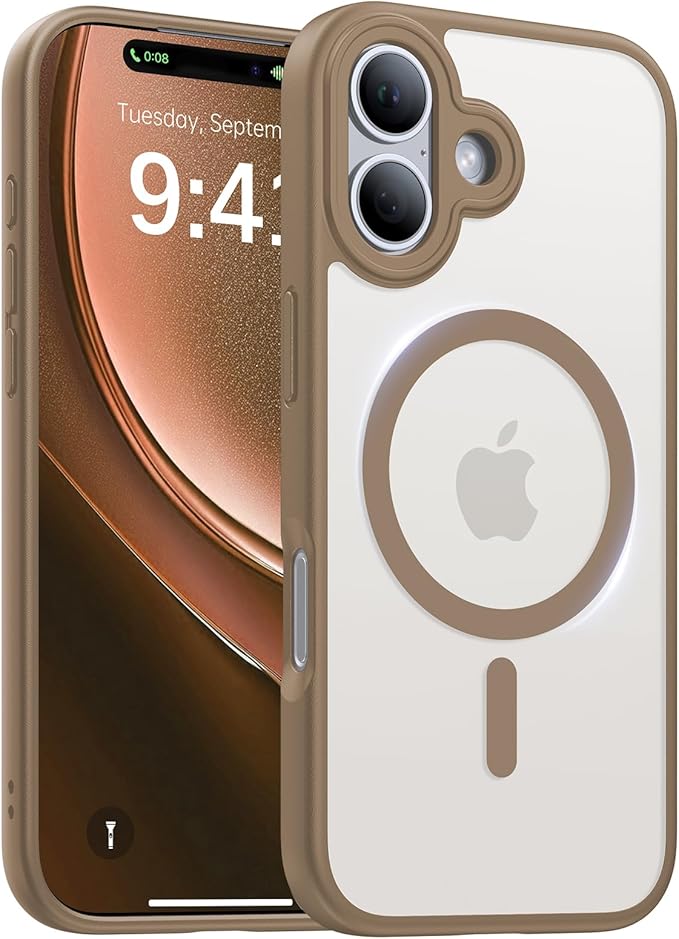 Magnetic for iPhone 17 Case,[Anti-Slip][Compatible with MagSafe][Military Grade Drop Protection] Shockproof Protective Translucent Matte Phone Case for iPhone 17 Case,Brown