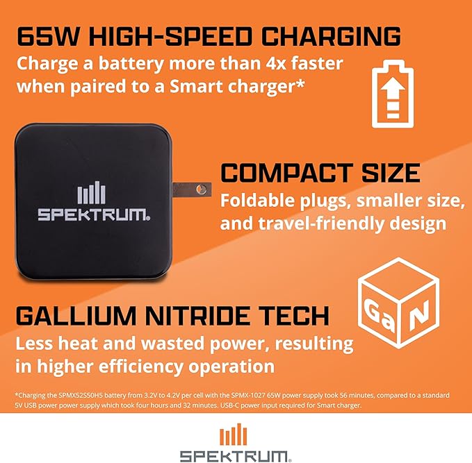 Spektrum S100 1x100W USB-C Smart Charger with 65W USB-C GaN Power Supply Combo SPMXC2090P