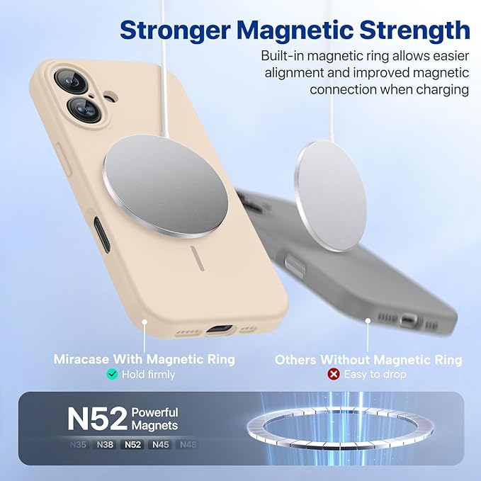 Miracase Magnetic for iPhone 16 Plus Case, [Soft Anti-Scratch Microfiber Lining], Magnetic for MagSafe, Liquid Silicone Shockproof Drop Protection Phone Case for 16 Plus,Sand