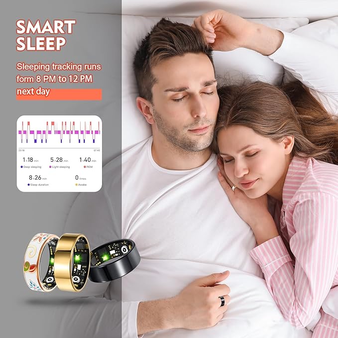 Smart Ring Health Tracker for Women Men, Sleep Tracker with Heart Rate,SpO₂,Blood Pressure, Fitness Ring for Activity Monitoring, No Subscription, Step Tracker Ring for ios&Android (Enamel color, #6)